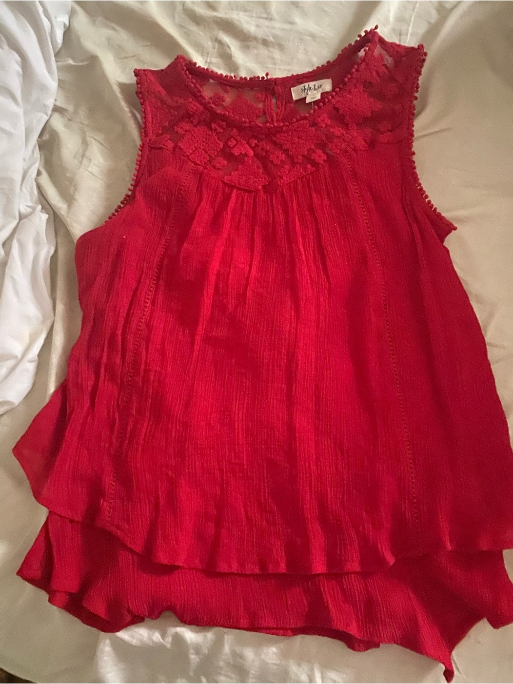 Style & Co. Red Lace Yoke Tiered Camisole